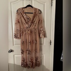 Elegant Sequin Embellished Dress in Rose Gold